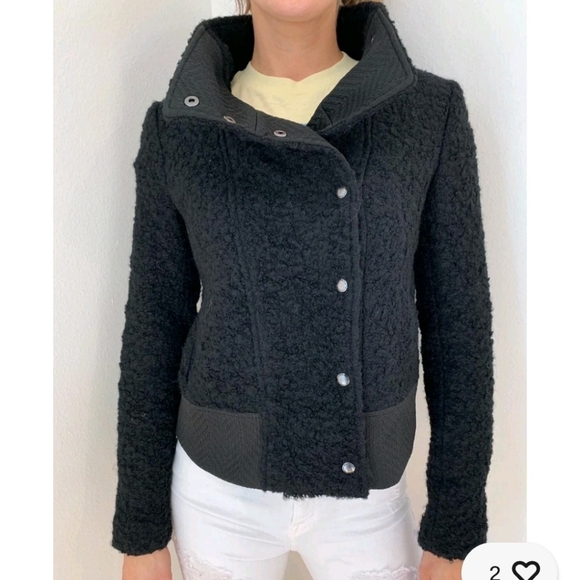 Banana Republic Jackets & Blazers - Black Boucle Moto Jacket, Banana Republic, 10, Womens, Funnel Neck, Wool Blend